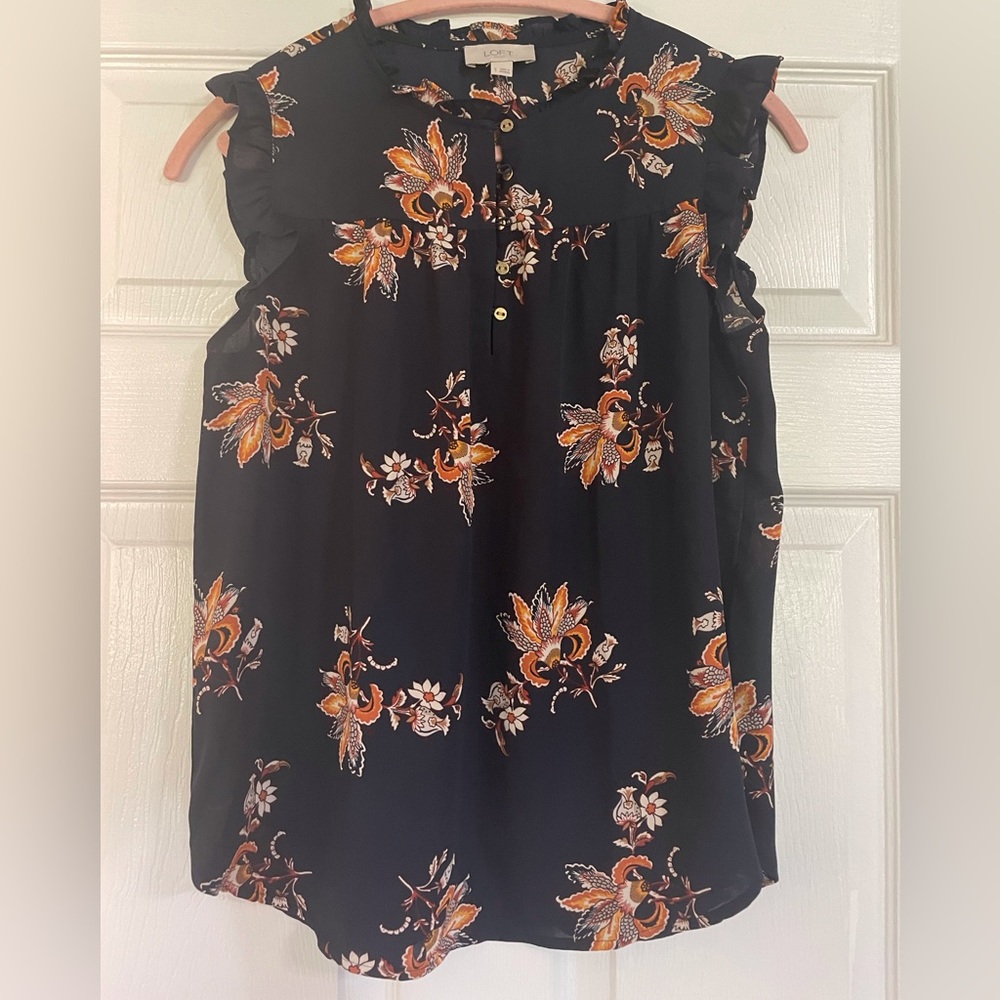 Loft Blue Floral Work Blouse, SizeS